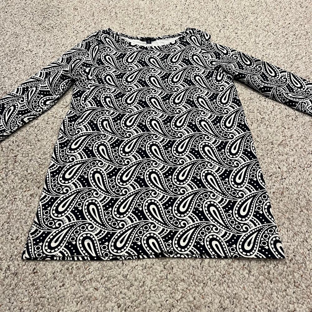 Lands End Paisley Print 3/4 Sleeve Tunic Top Sz M Navy White Casual Cotton